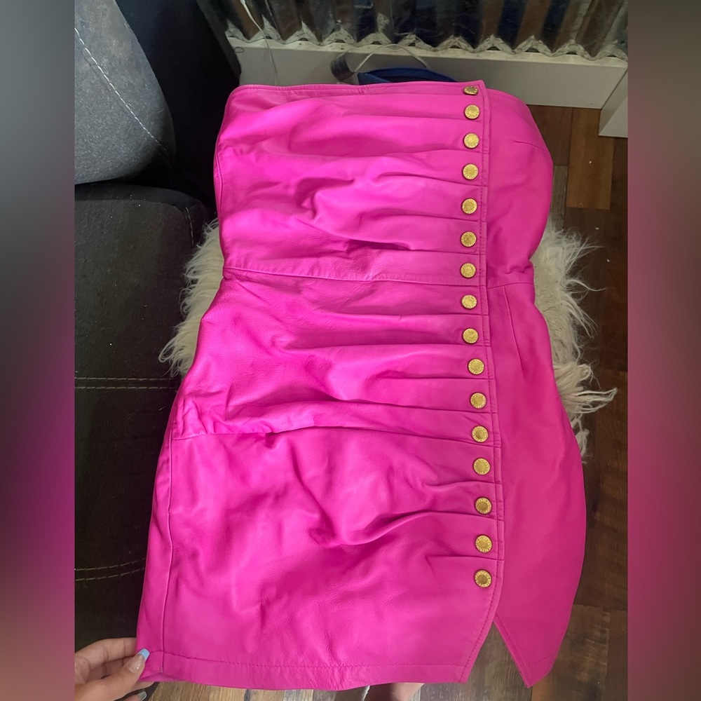 Retrofete Pink Leather Megh Dress